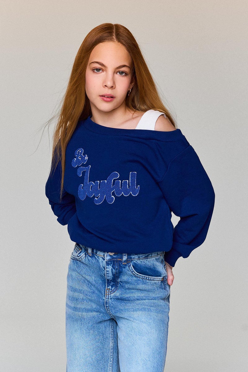 DeFacto Blue Girl Girl Carmen Collar Sweatshirt Casual - Image 1